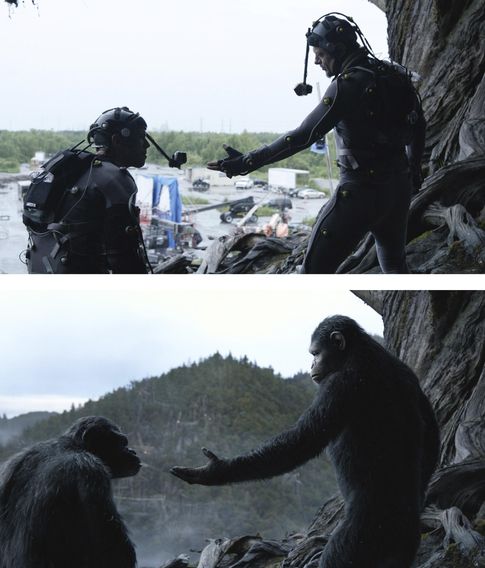 Comparación entre el rodaje y el resultado final de una escena de 'El amanecer del planeta de los simios' (Reuters)