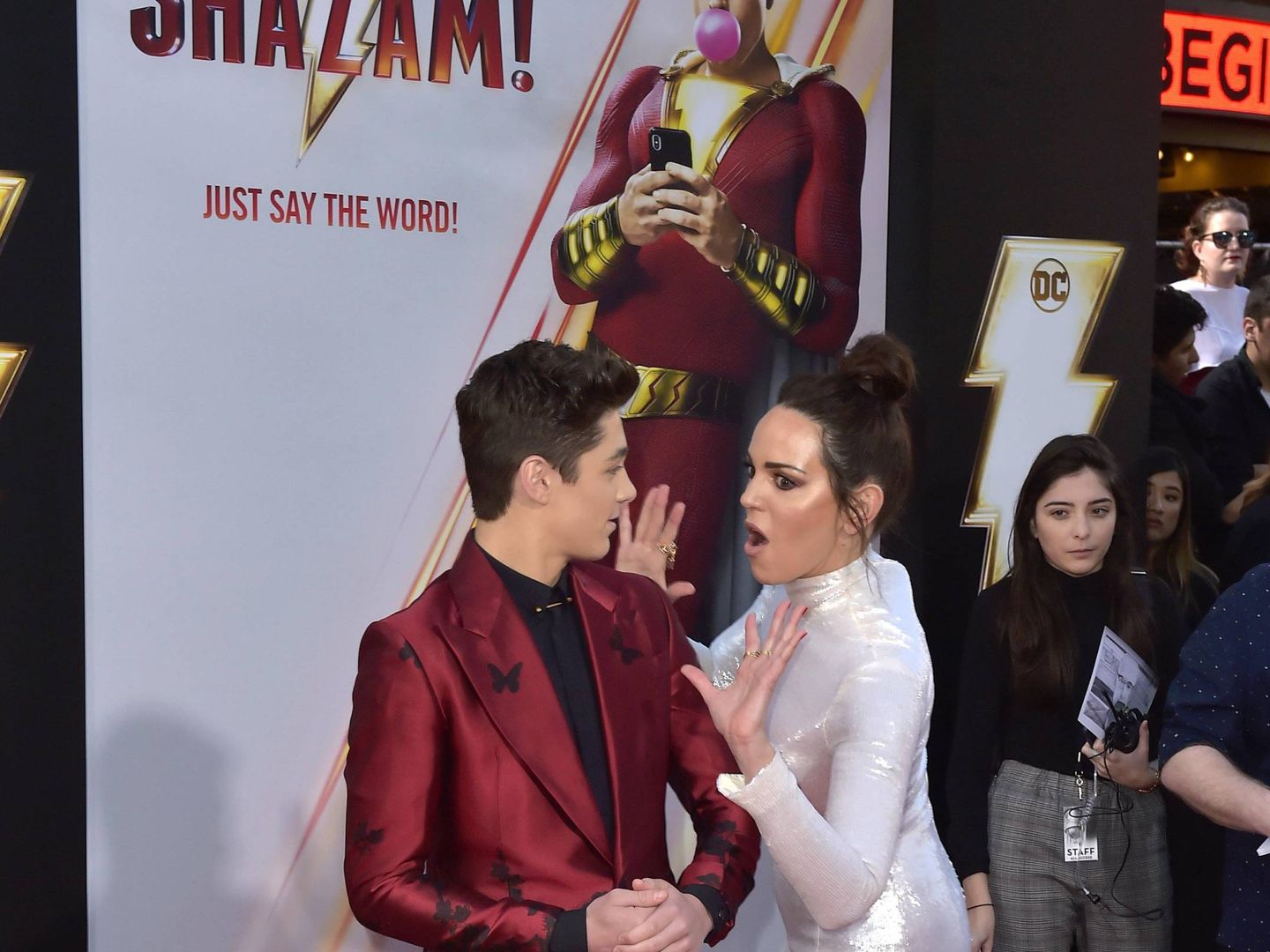 Asher Angel y Marta Milans en el estreno de '¡Shazam!'. (Cordon Press)