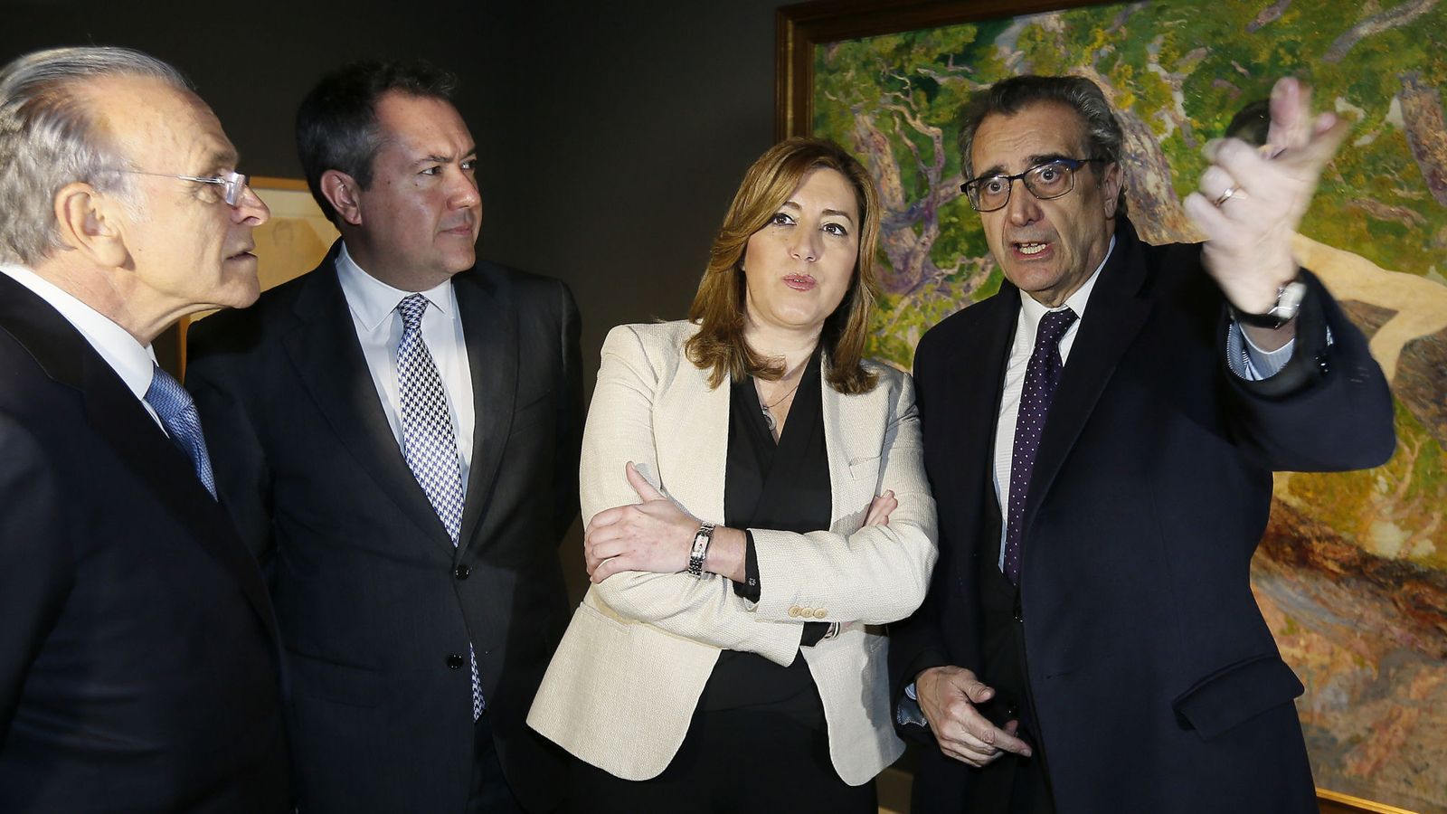 Foto: La presidenta de la Junta de Andalucía, Susana Díaz (c) junto al presidente del Grupo La Caixa, Isidro Fainé (i), y el alcalde de Sevilla, Juan Espadas (PSOE) (2i), junto a Francisco Anglada. (EFE)