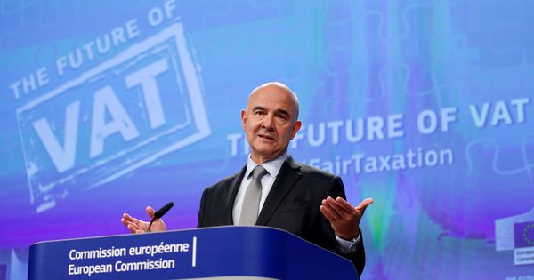 Foto: Pierre Moscovici en su intervención en el Ecofin