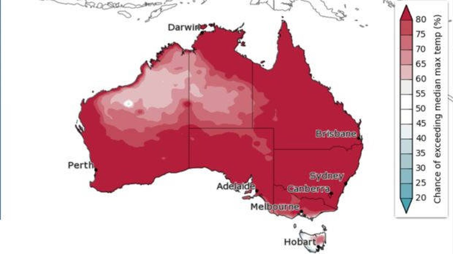 La temperatura media subirá en todas las regiones de Australia en verano (Foto: Servicio Meteorológico Australiano)