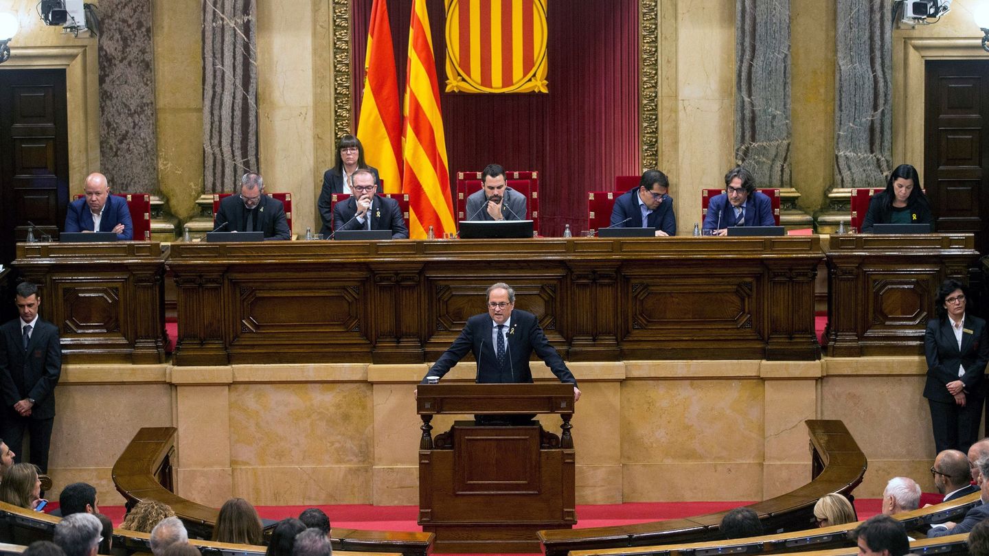 El presidente de la Generalitat, Quim Torra, durante su intervención en el Parlament. (EFE)