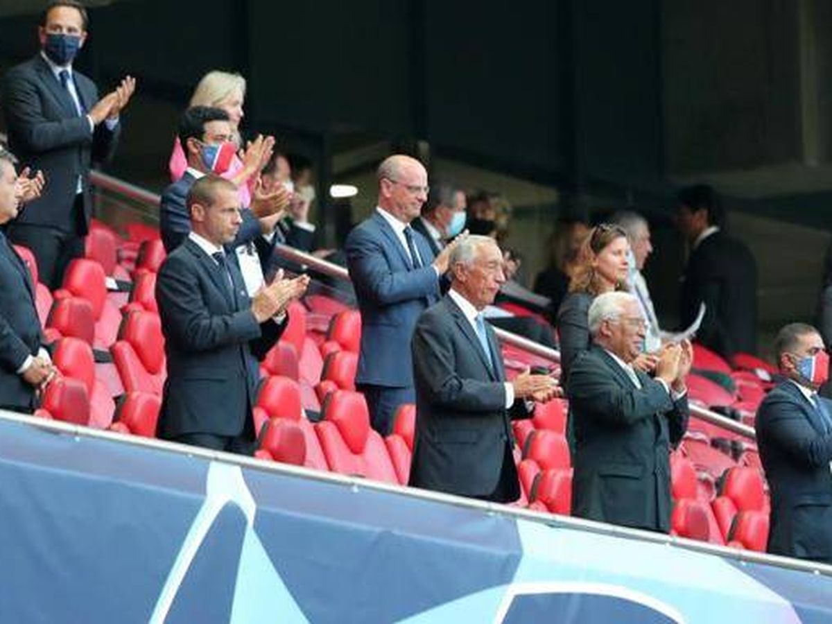 Foto: El presidente de la UEFA, Aleksander Ceferin, sin mascarilla, en el palco de la final de la Champions. (Reuters) 
