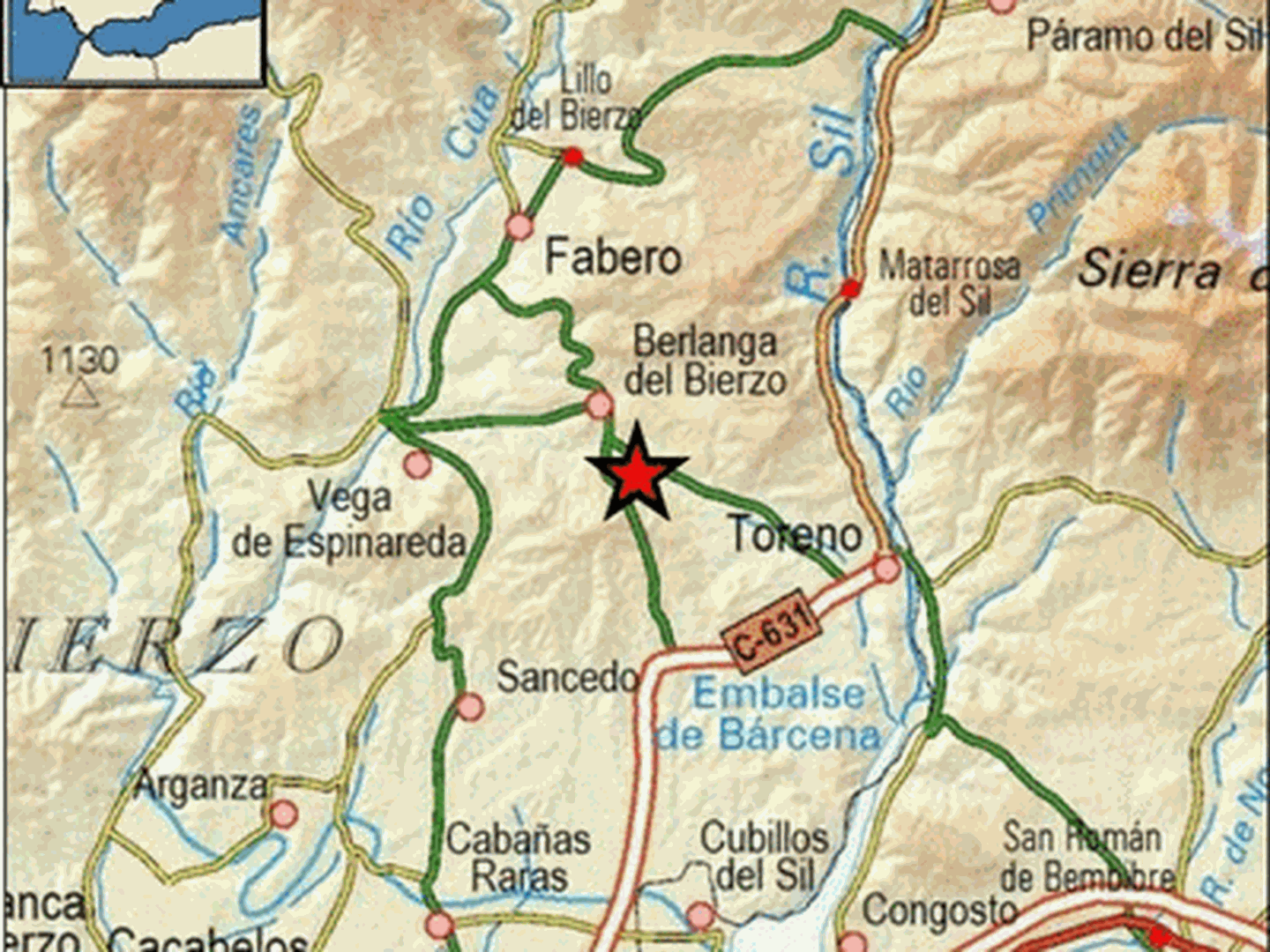Epicentro del terremoto en las proximidades de Toreno. (IGN)