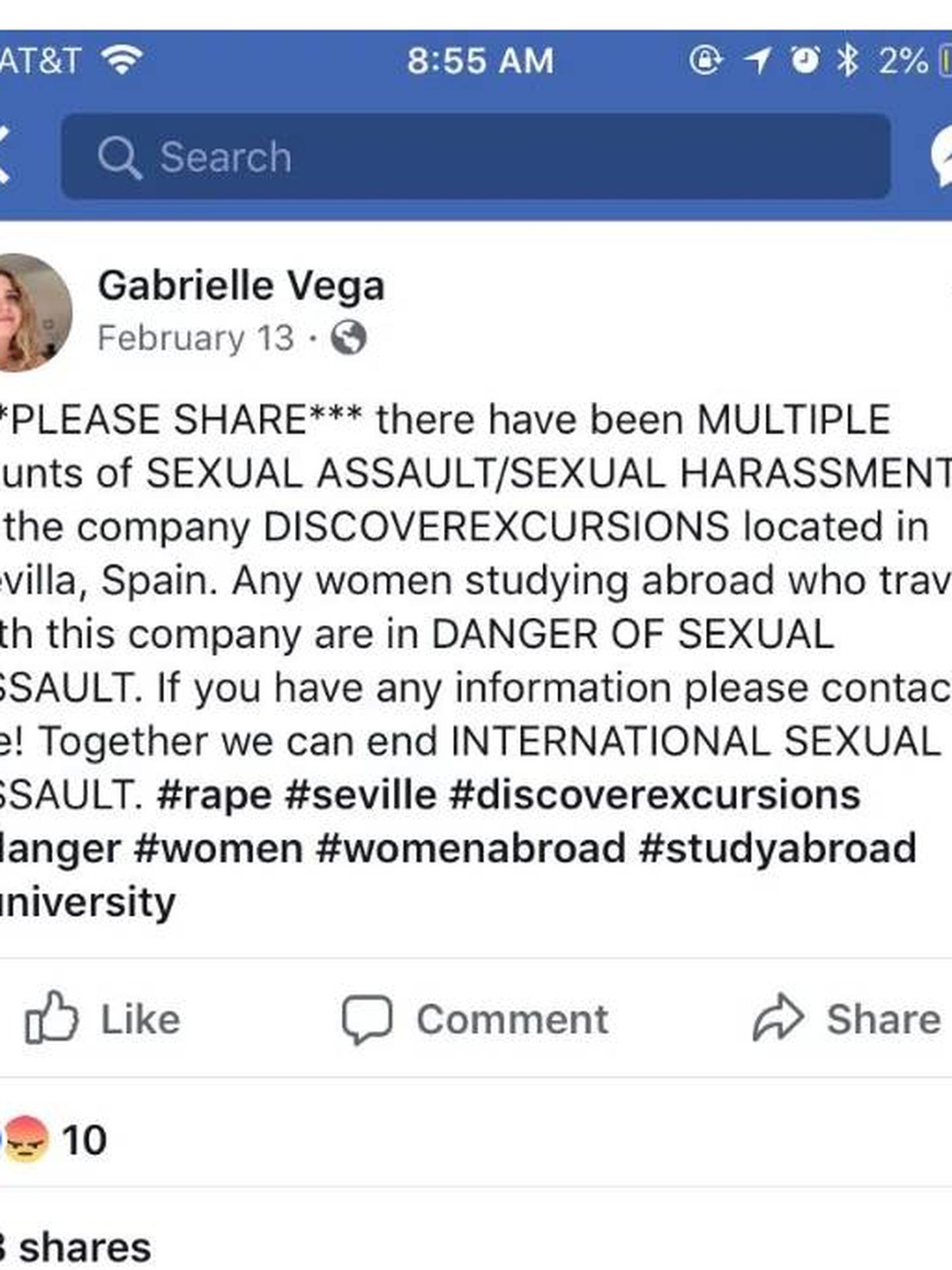 Captura del Messenger de FB de la cuenta de Gabrielle Vega