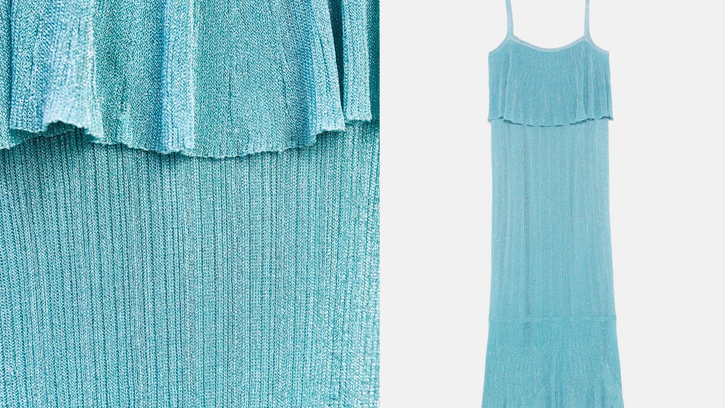 Detalle de la tela y silueta del vestido de Zara. (Cortesía)