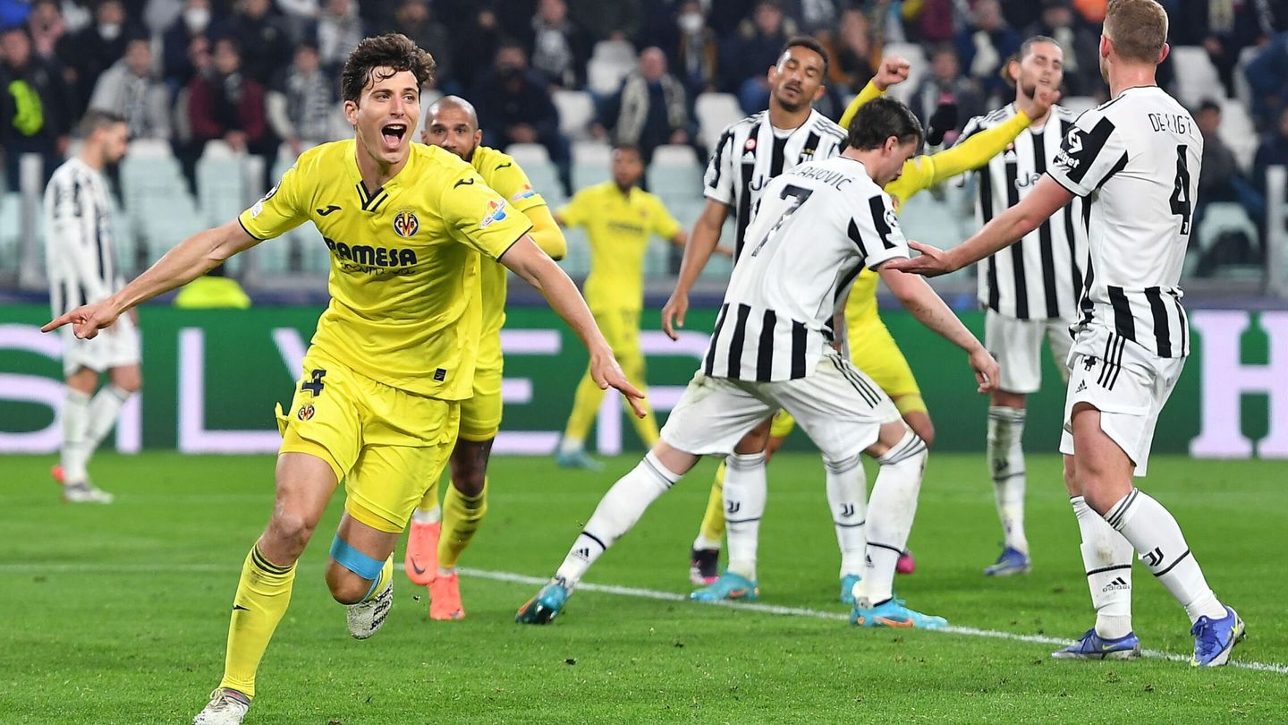 Pau Torres celebra el gol marcado a la Juventus en Turín