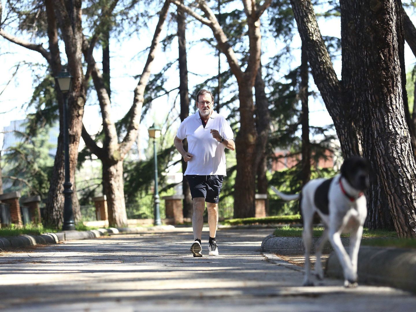 Rajoy practica deporte en los jardines del Palacio de la Moncloa. (EFE)