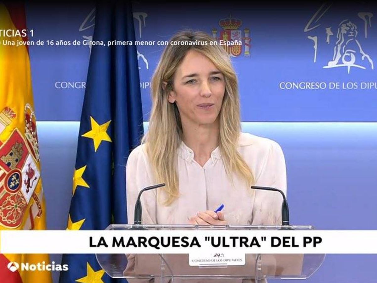 Foto: Captura de la emisión de la rueda de prensa de Cayetana Álvarez de Toledo. 