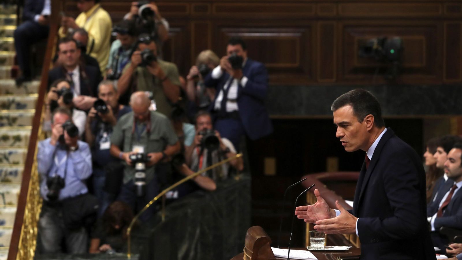 Foto: Pedro Sánchez, durante su intervención en la primera jornada del debate de investidura, este 22 de julio en el Congreso. (EFE)