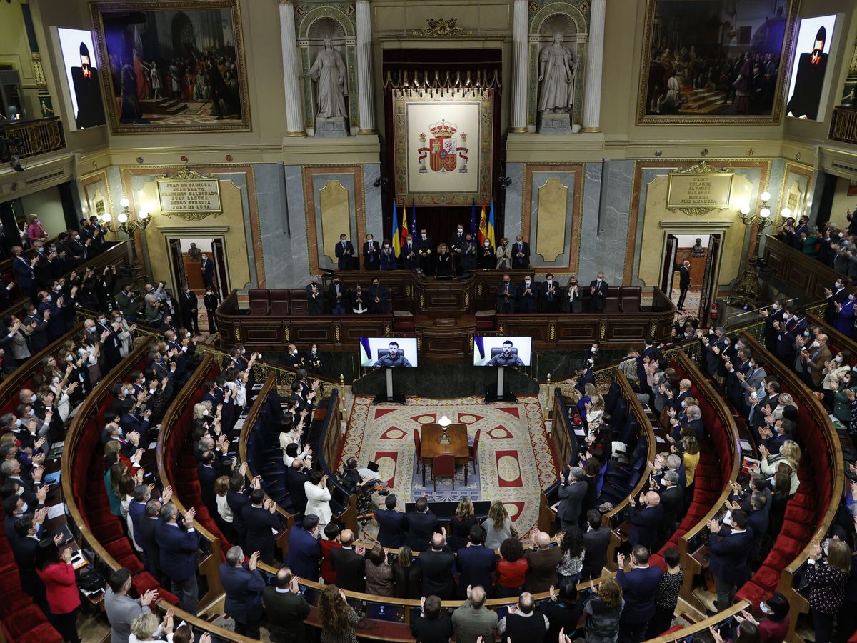 Foto: El Congreso de los Diputados, durante la intervención de Zelenski. (EFE/C. Moya)