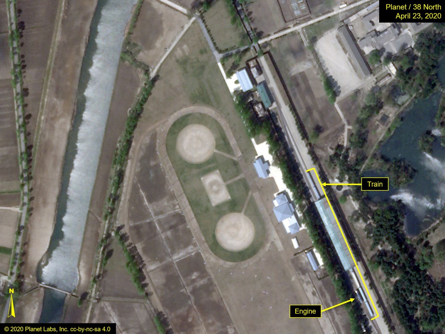 Imágenes de satélite del presunto tren de Kim Jong-un en Wonsan. (38 North, Reuters)