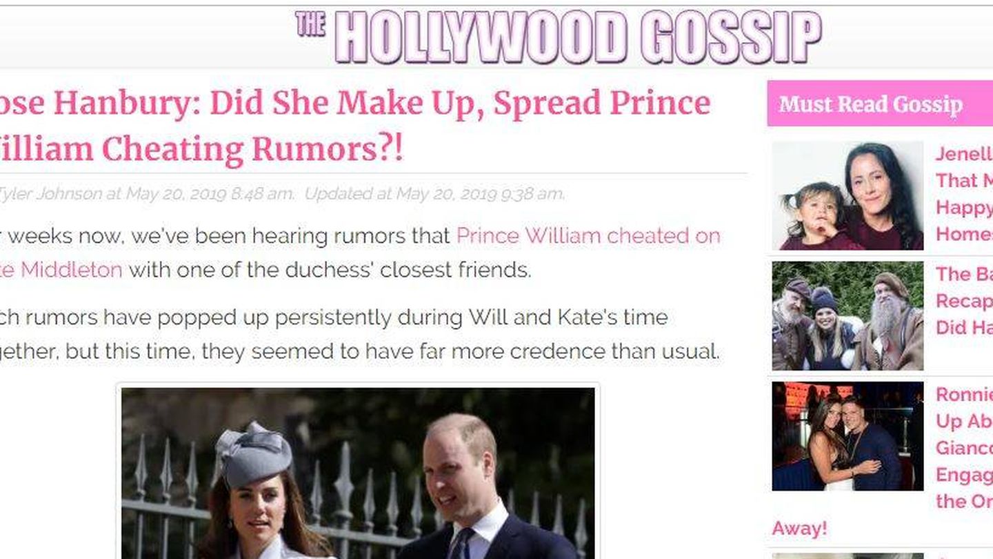 En 'Hollywood Gossip' acusan a Rose haberse inventado su 'affaire' con Guillermo.
