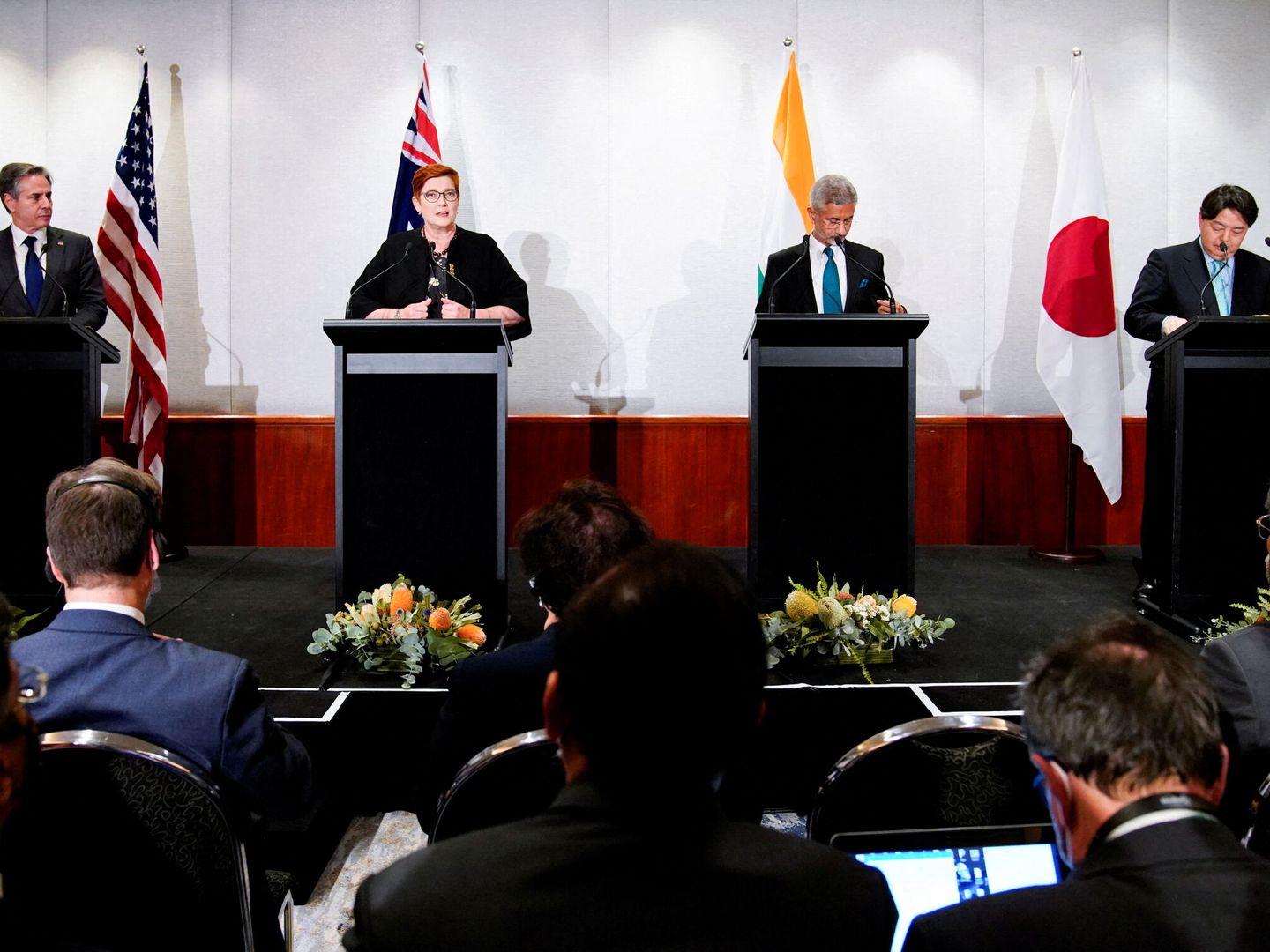 Los representantes de los cuatro países, en febrero en Australia. (Reuters/ Sandra Sanders)