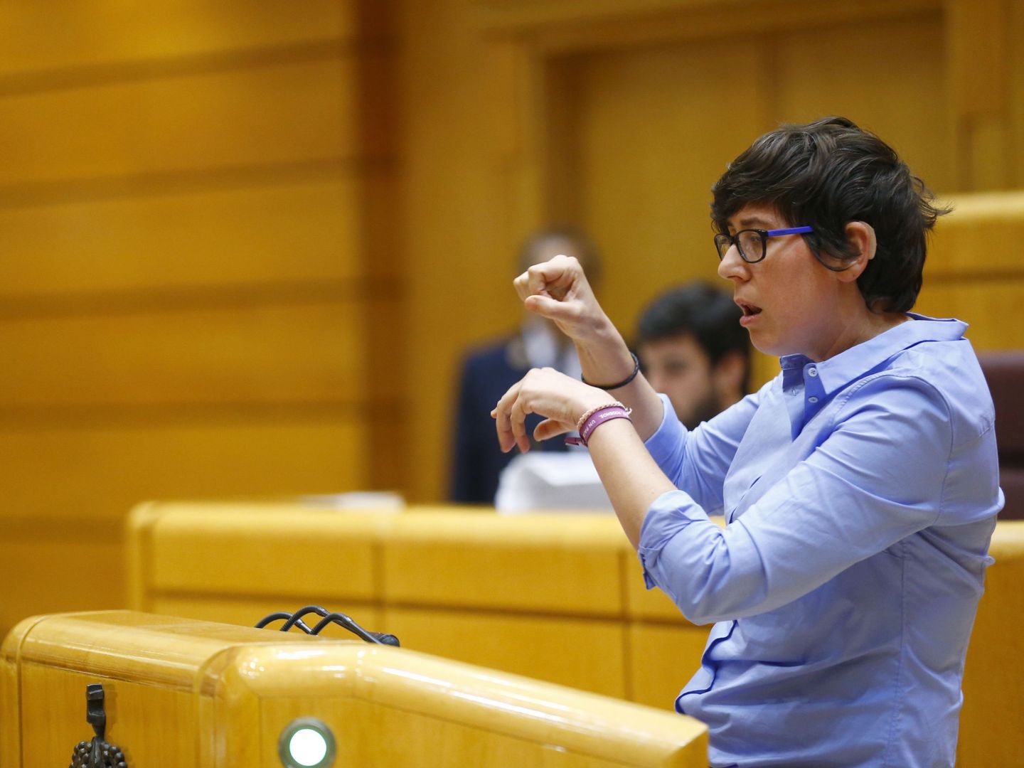 La senadora Pilar Lima, la primera parlamentaria sorda en España, encabeza la lista 'pablista'. (EFE)