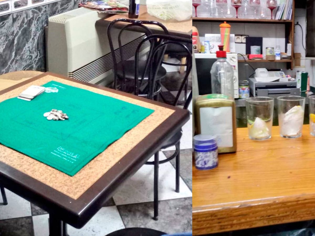 Foto: El tapete y las bebidas que la policía vio al entrar en el bar (Foto: Ayto. San Martín de la Vega)