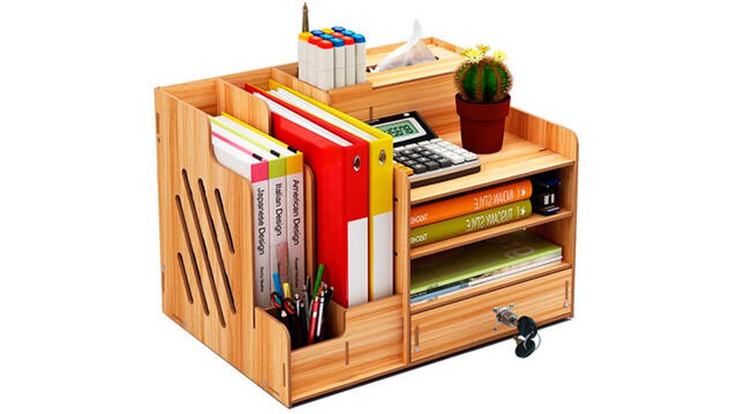 Cabilock Organizador de cajones de escritorio de 3 niveles, bandeja de  escritorio de madera rústica vintage, organizador de escritorio de oficina  para