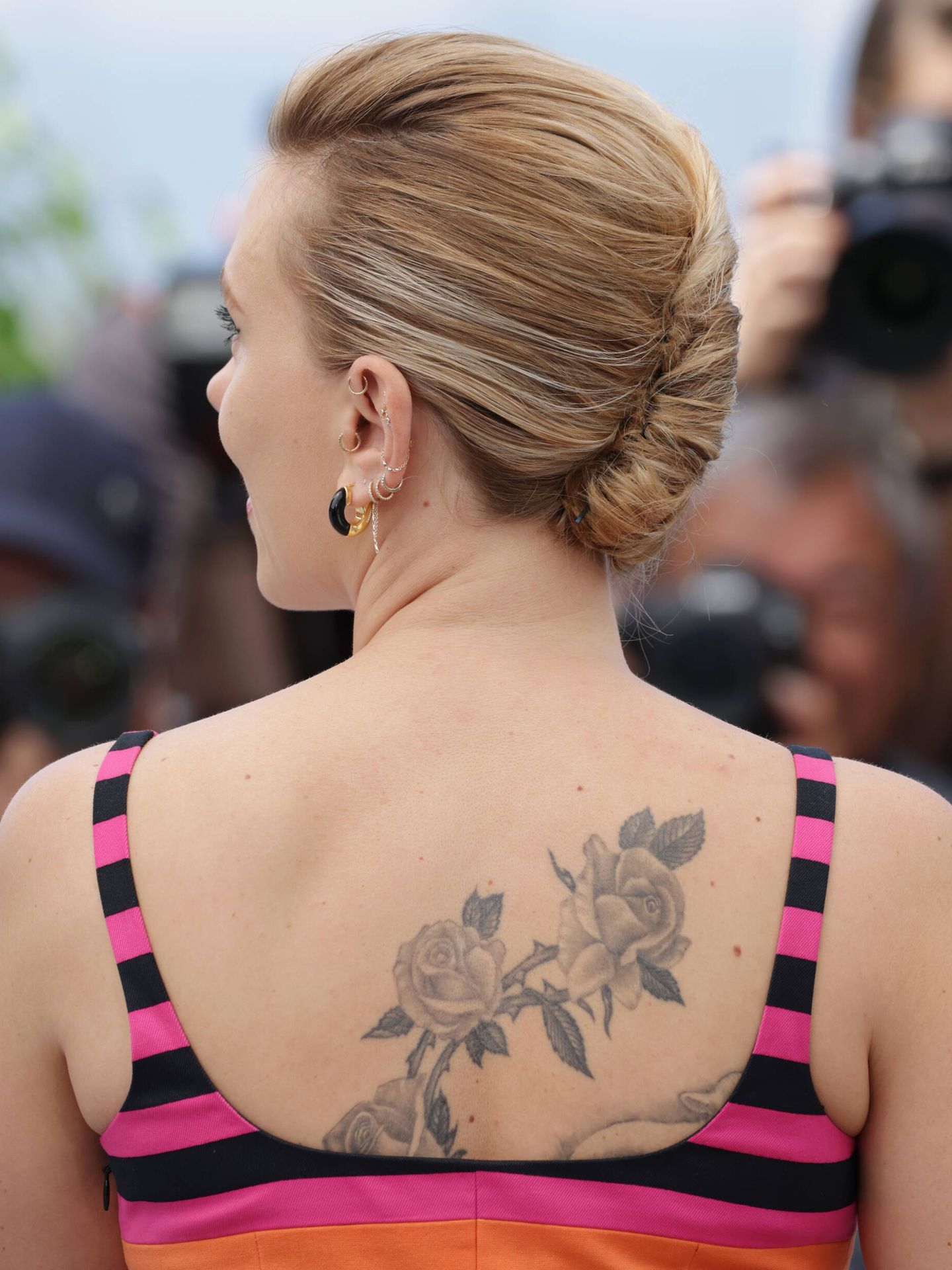 El banana bun de Scarlett Johansson en Cannes. (Getty/Pascal Le Segretain)