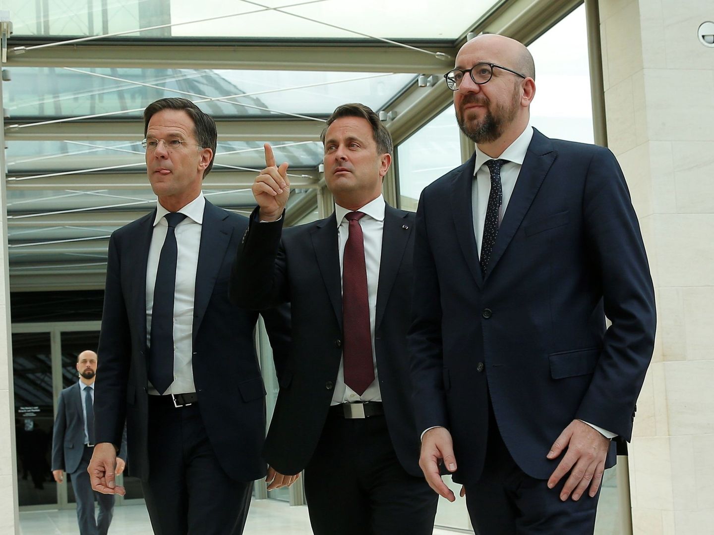 Los primeros ministros liberales de Países Bajos, Luxemburgo y Bélgica. (Reuters)