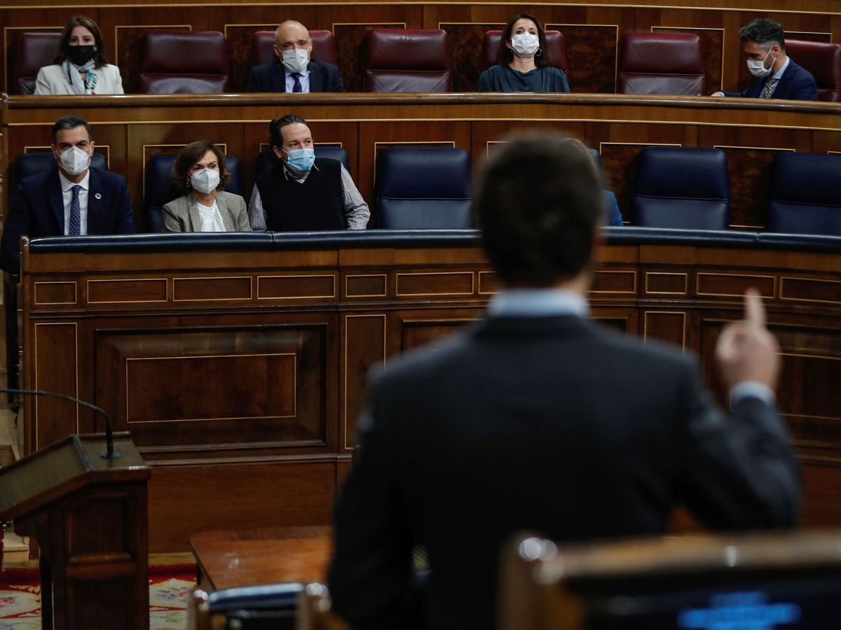 Foto: El líder del PP, Pablo Casado, interviene en una sesión de control. (EFE)