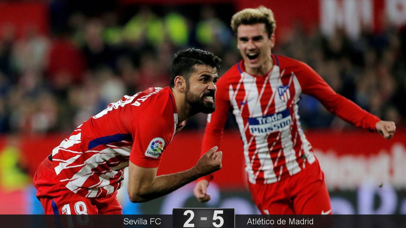 Foto: Diego Costa celebra su gol contra el Sevilla, el primer del Atlético de Madrid en el Sánchez Pizjuán. (Reuters)