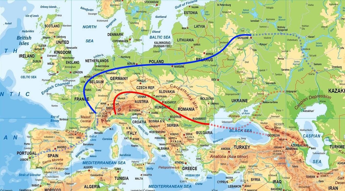 Ruta de la seda europea, según el WIIW.