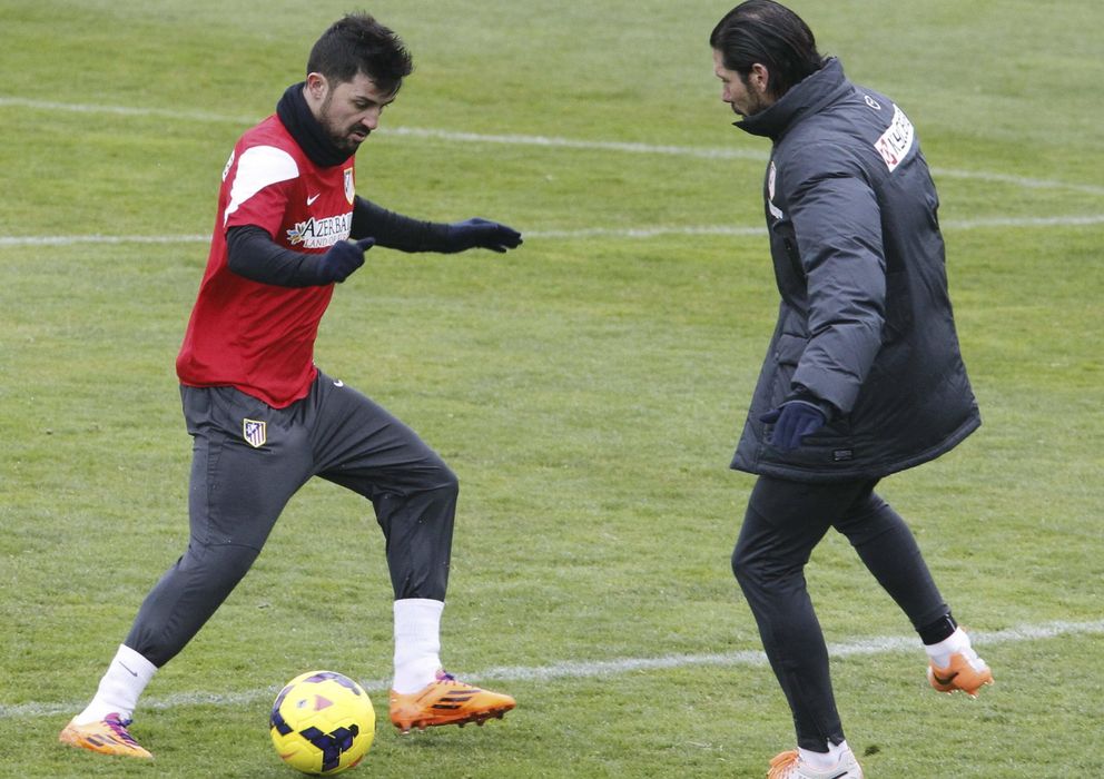 Foto: Villa y Simeone, en un entrenamiento del Atlético de Madrid.