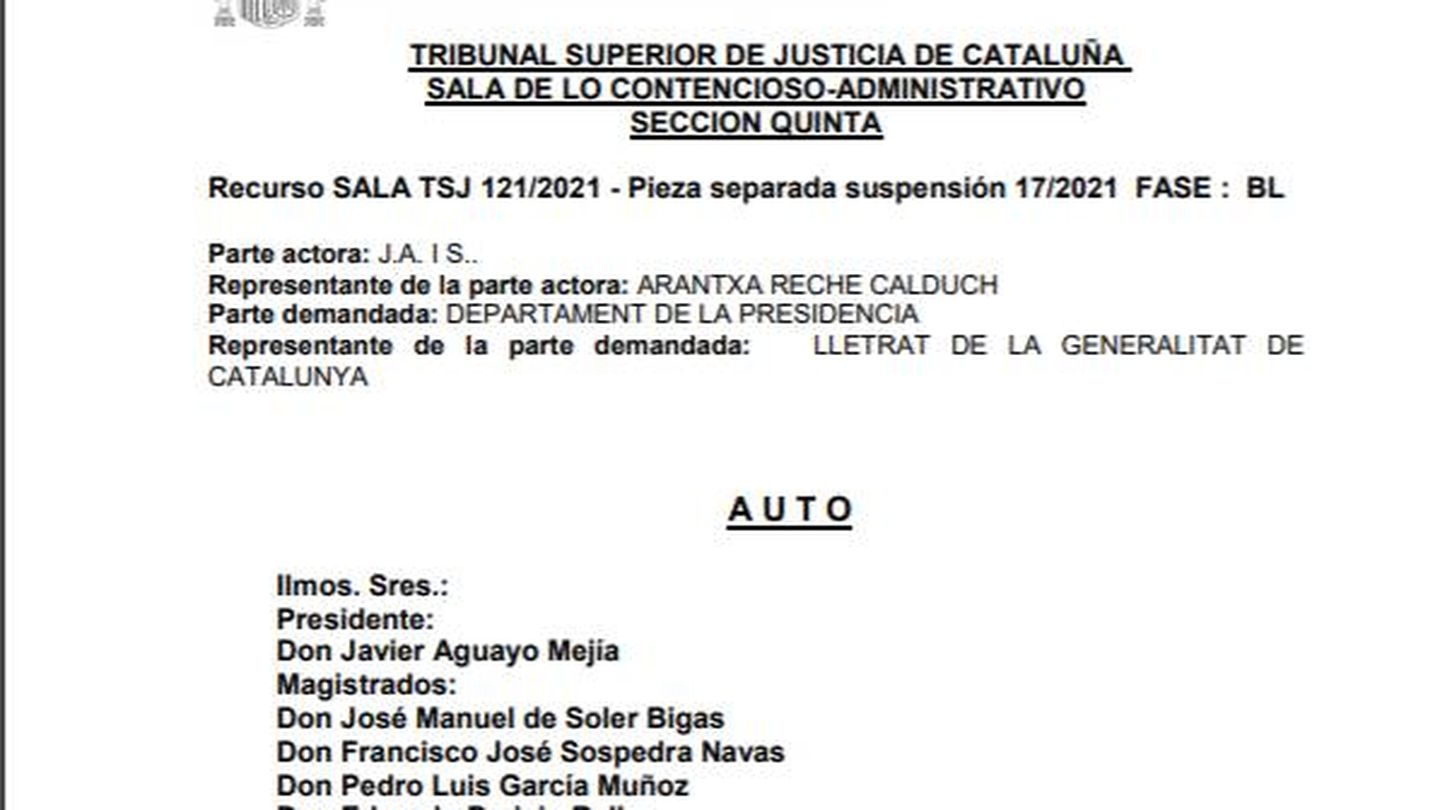 [Lea aquí el auto de medidas cautelares del Tribunal Superior de Justicia de Cataluña]