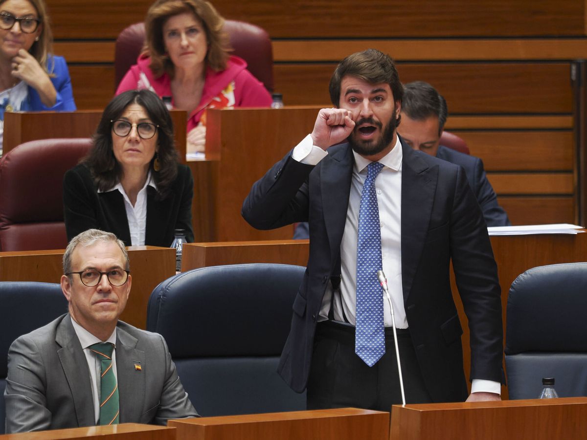 Foto: El vicepresidente de la Junta, Juan García-Gallardo (Vox), acusando de "lloriquear" a los socialistas en el pleno de hoy. (EFE/R. García)