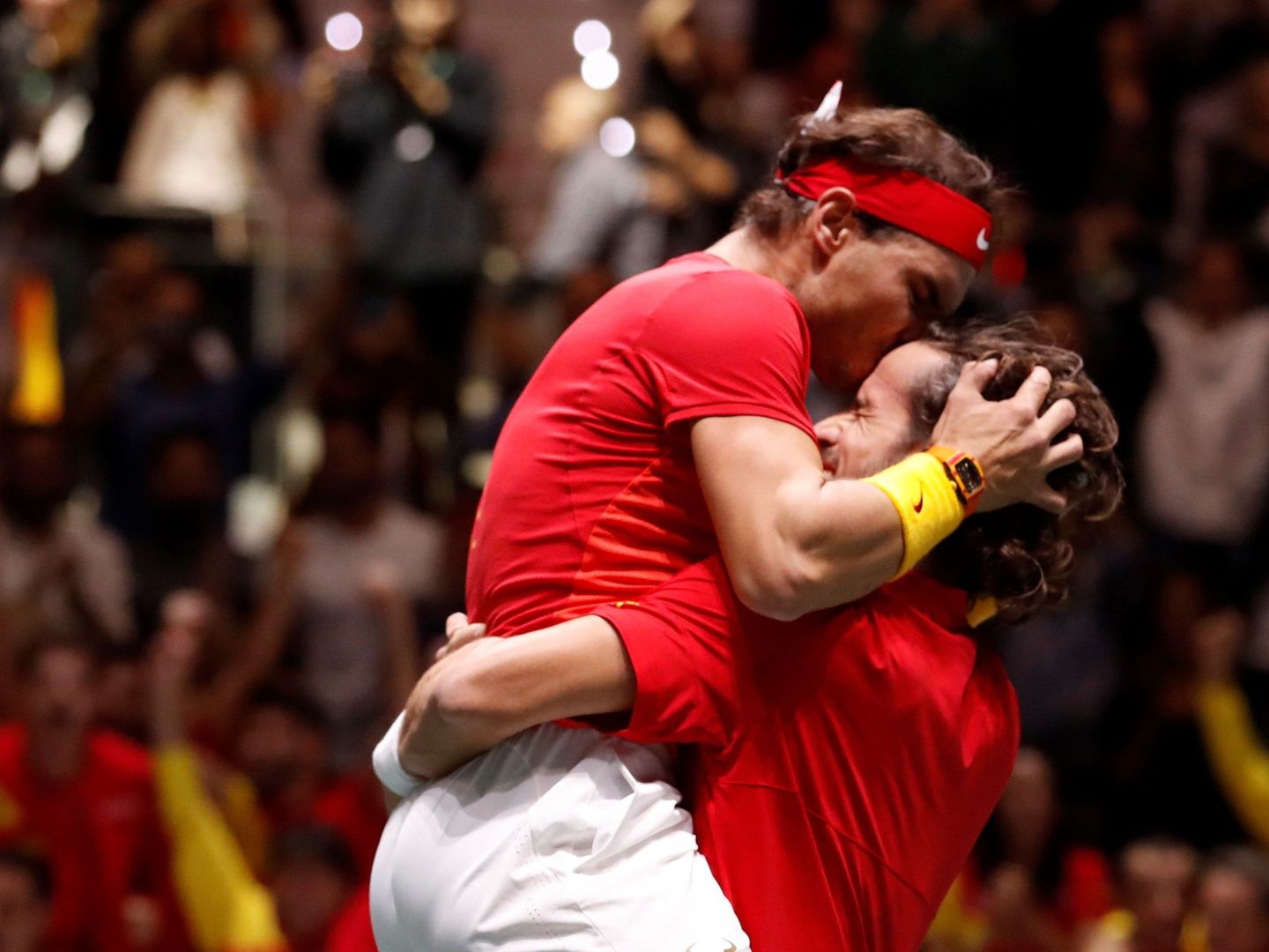 Rafa Nadal y Feliciano López, eufóricos tras ganar a Gran Bretaña. (EFE)