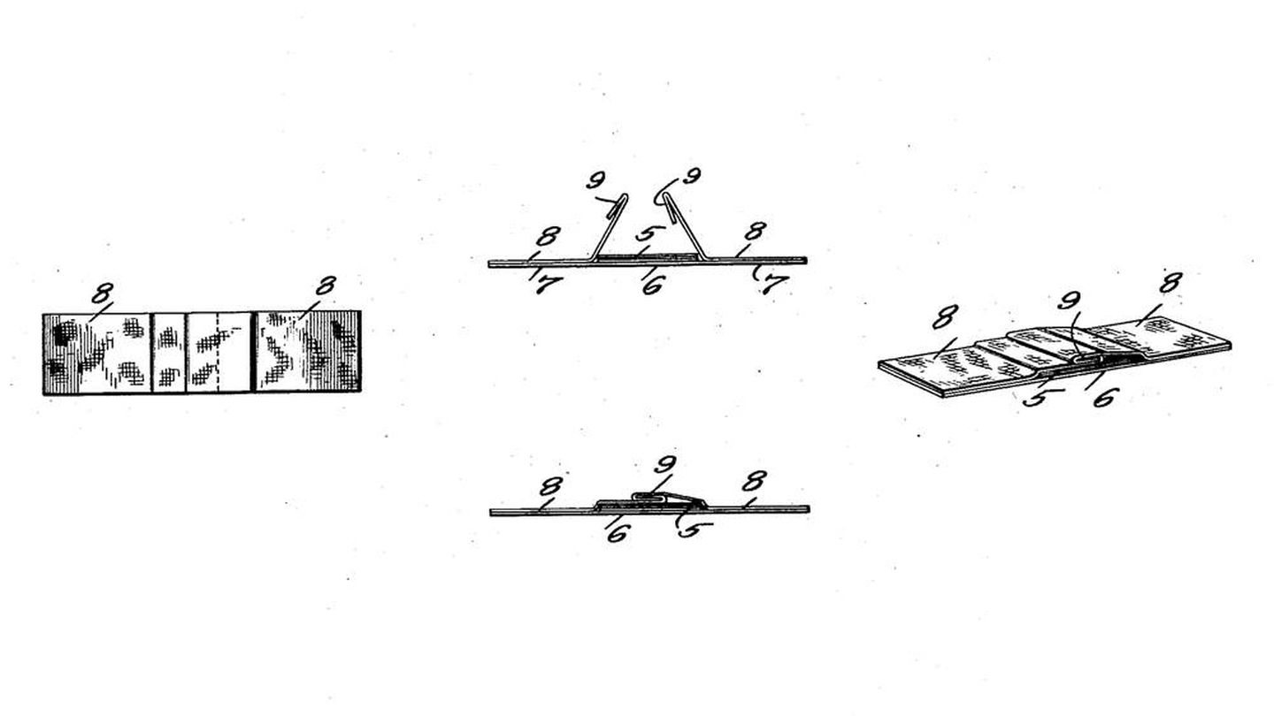 Bocetos de la patente original de una tirita. Patente de EE.UU. Nº 1612267.