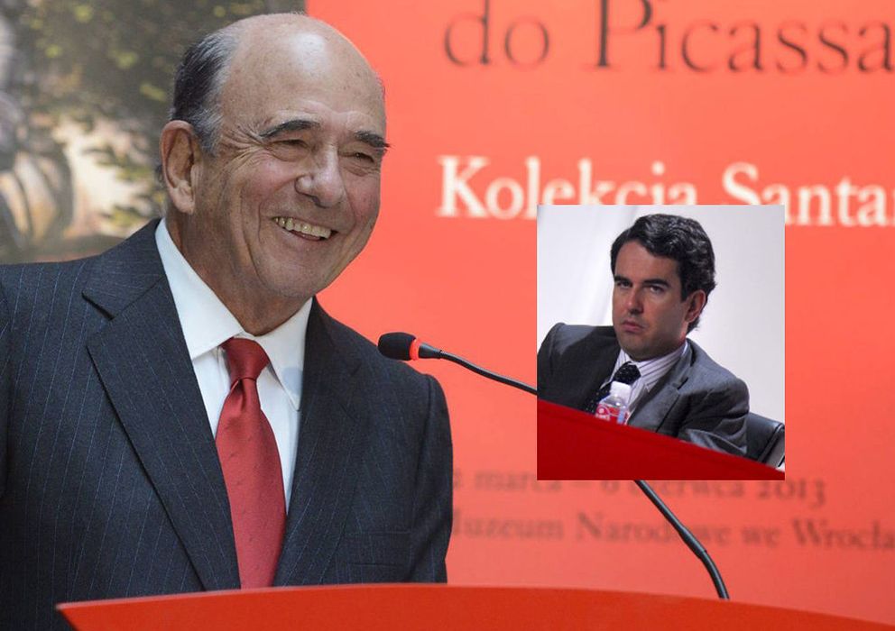 Foto: Emilio Botín junto a una imagen de su hijo Javier Botín, presidente de JB Capital Markets