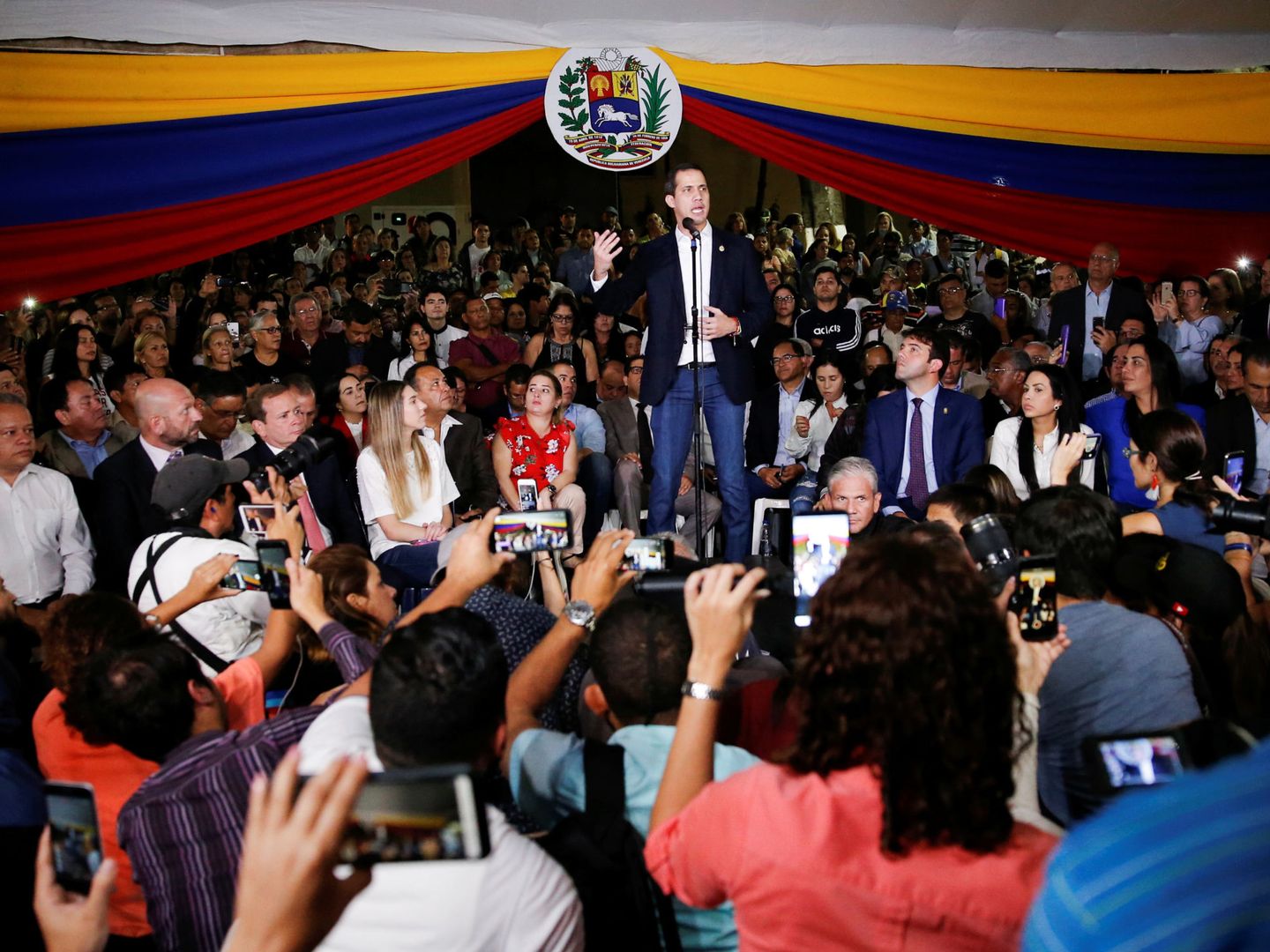 Juan Guaidó, en un mitin organizado tras llegar a Caracas el martes (Reuters)