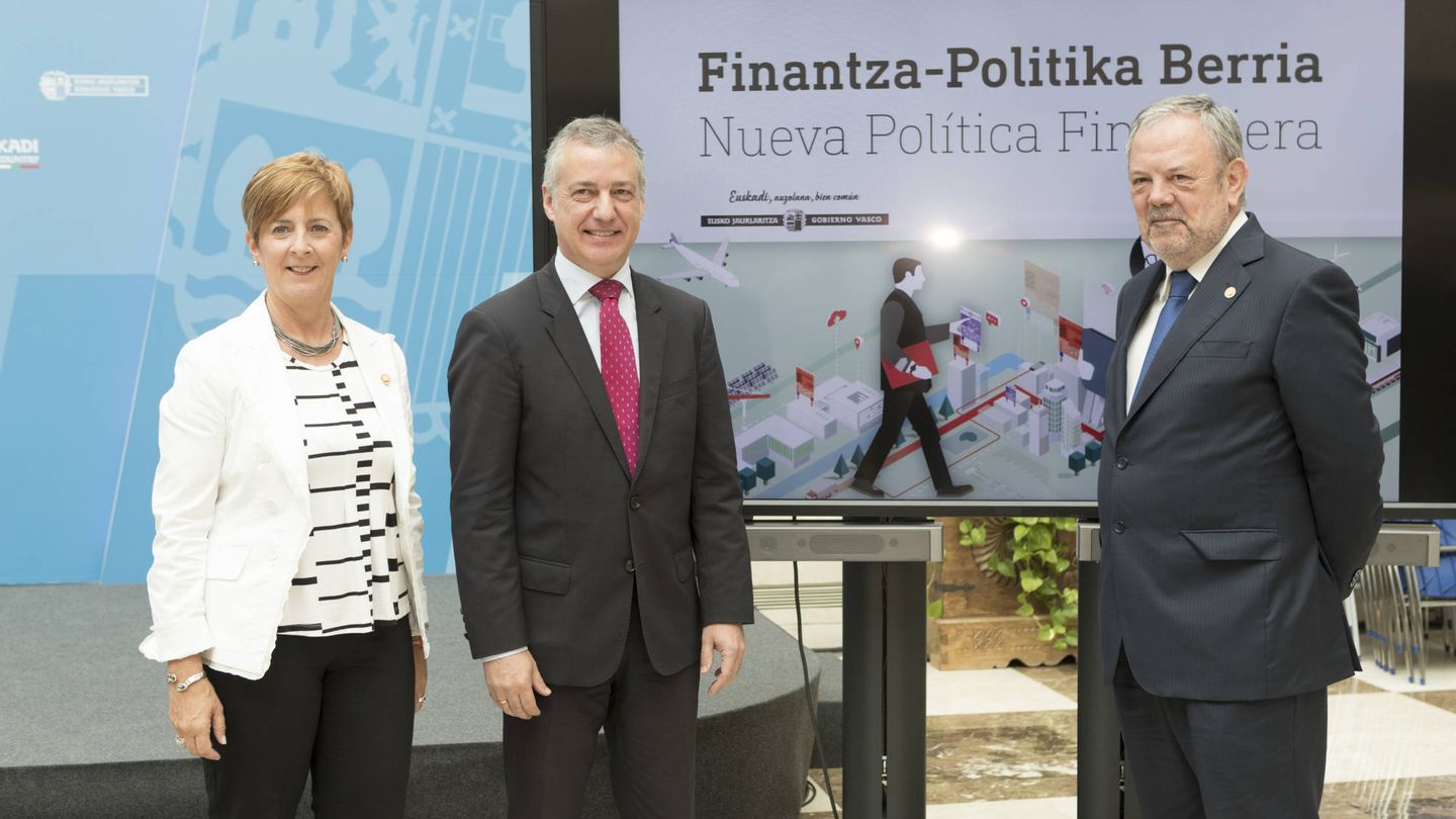Arantxa Tapia, Iñigo Urkullu y Pedro Azpiazu en la presentación de los nuevos instrumentos financieros. (EC)
