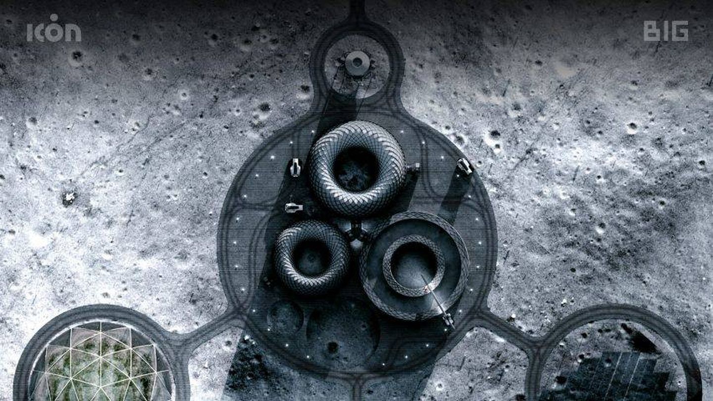 Vista de una posible colonia lunar impresa con regolito. (ICON/Big)