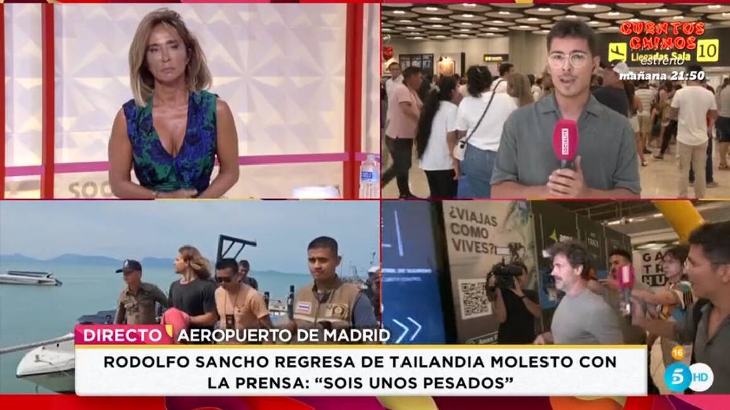 María Patiño junto al periodista Arnau Martínez en 'Socialité'. (Mediaset)