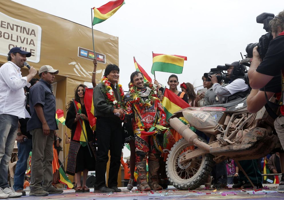 Foto: El presidente Evo Morales en la llegada del Dakar a Bolivia.