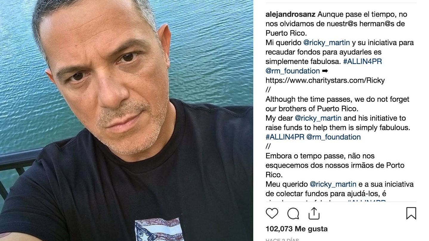  Alejandro Sanz, en una imagen de su Instagram