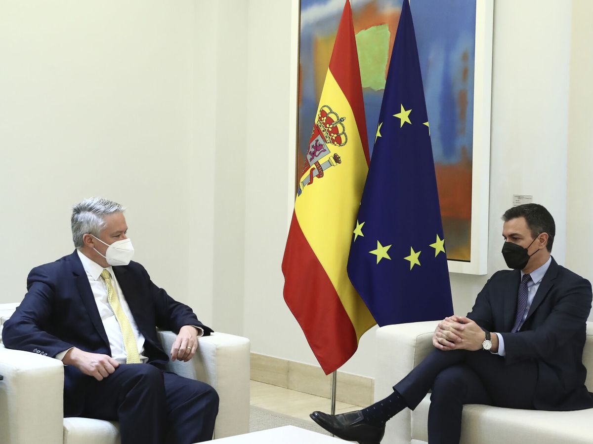 Foto: El presidente del Gobierno, Pedro Sánchez, y el secretario general de la OCDE, Mathias Cormann. (EFE)