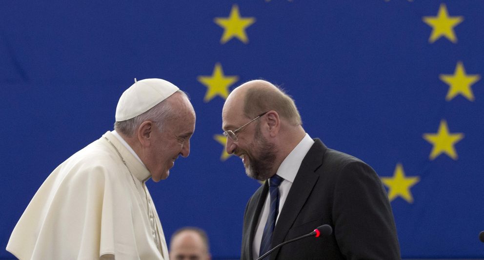 El Papa y Martin Schulz. (AP)
