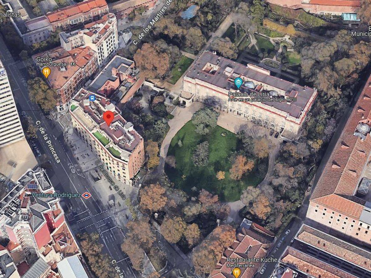 Foto: Vista aérea del Palacio de Liria y de Princesa 22 y 24. (Google Maps)