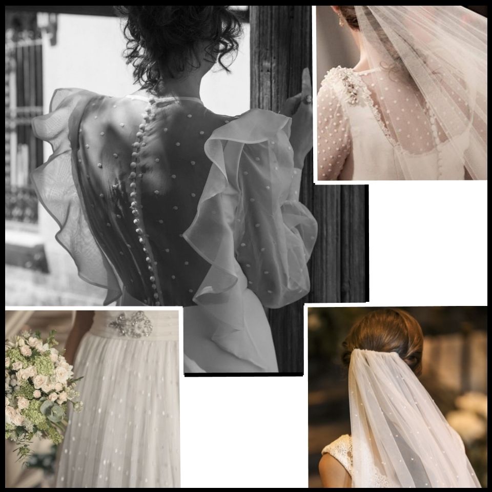Detalles de plumeti de los vestidos diseñados por Teresa Palazuelo. (Instagram)