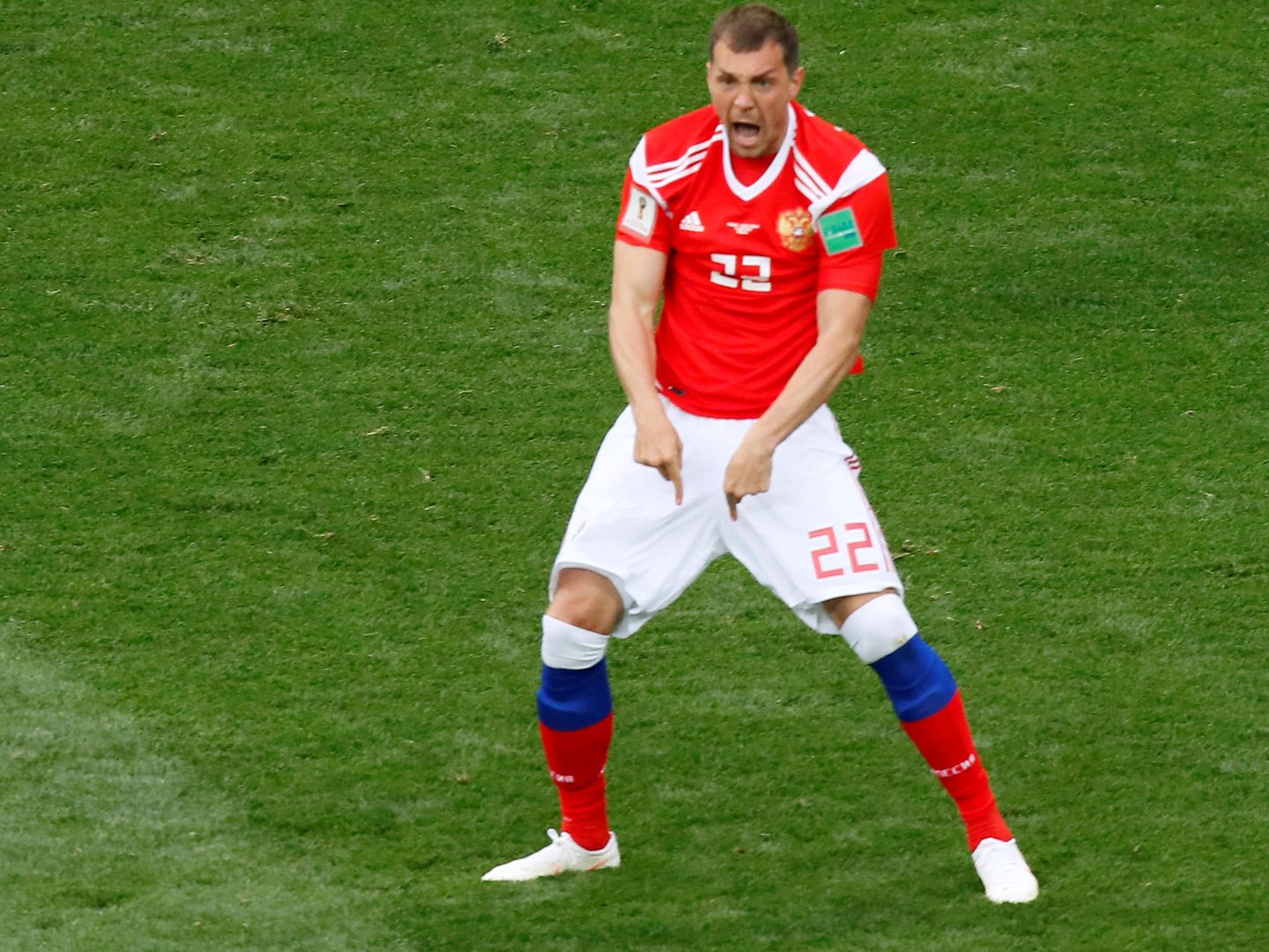 Artem Dzyuba, autor del tercer gol de Rusia en el partido contra Arabia Saudí. (Reuters)