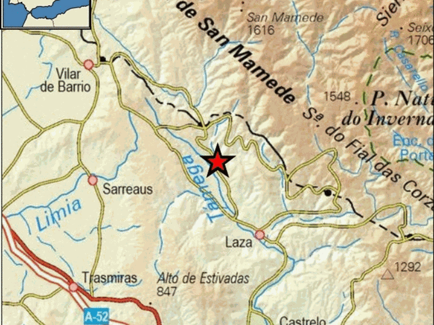 Epicentro del terremoto en las proximidades de Sarreaus. (IGN)