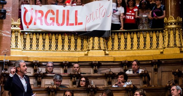 Foto: Un grupo de trabajadoras sexuales asiste al pleno extarordinario del Ayuntamiento de Barcelona. (EFE)