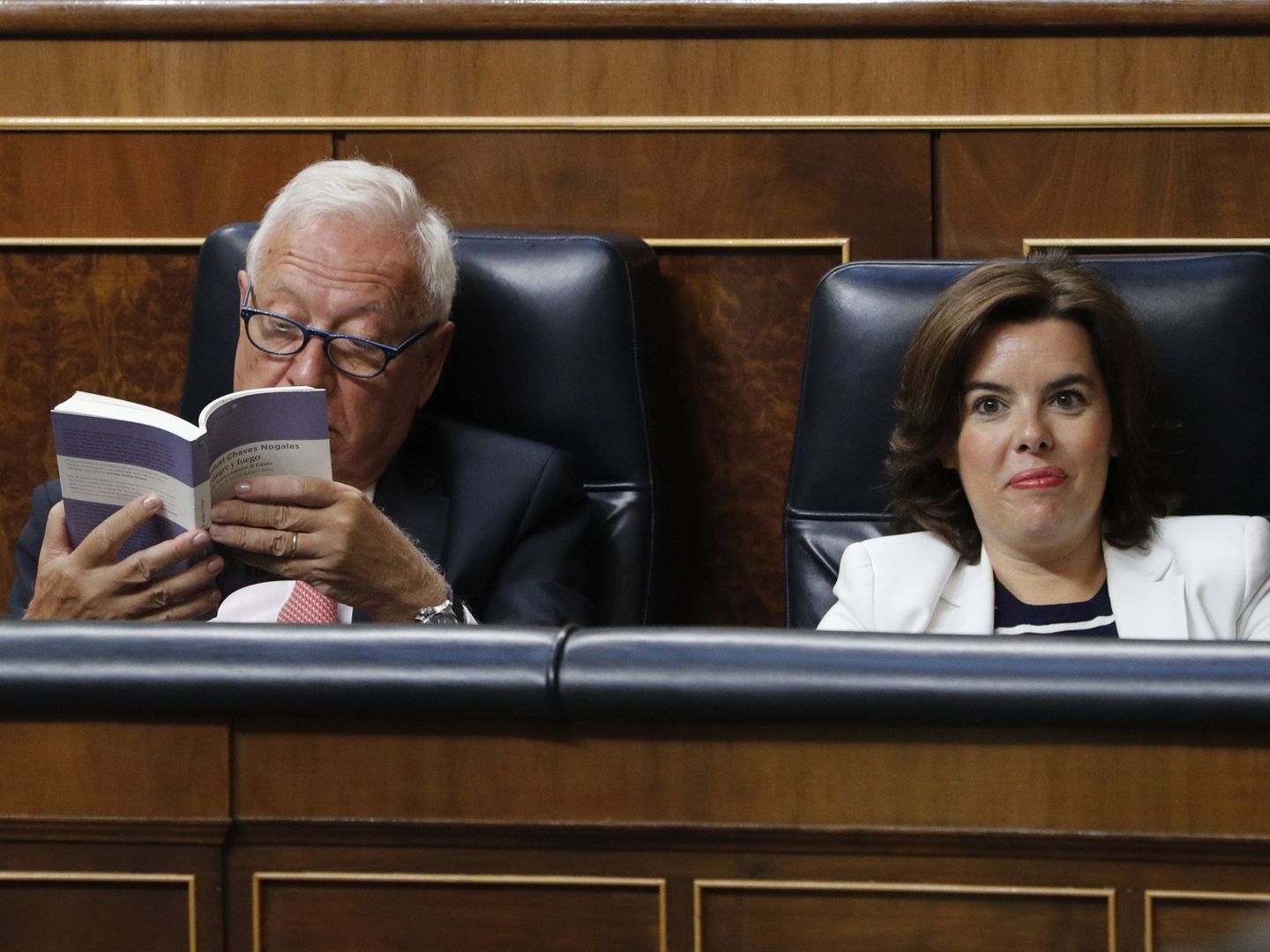 José Manuel García-Margallo y Soraya Sáenz de Santamaría, en 2016. (EFE)
