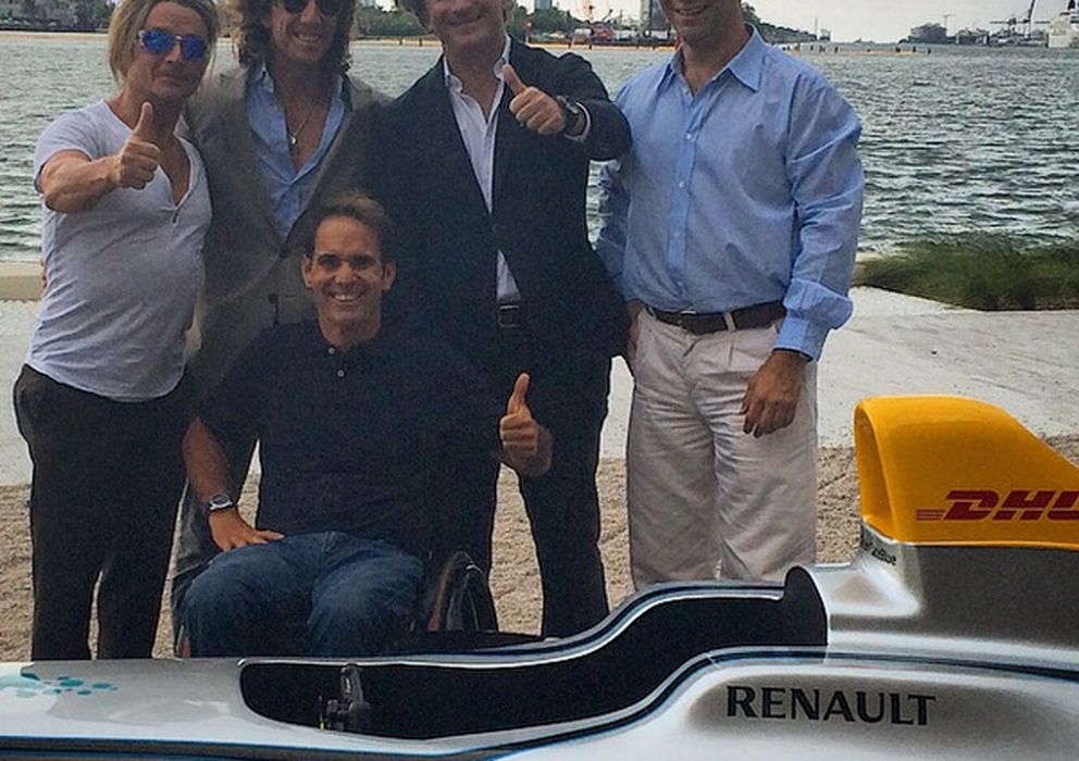 Foto: Nacho Cano, Colate, Alejandro Agag, Rafael Chelala y Toñejo en la presentación de la Fórmula E en Miami (Instagram)