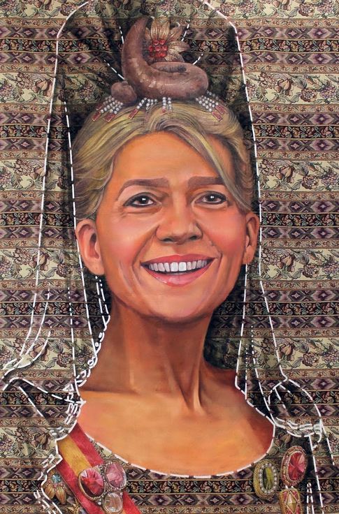 Obra de Ausín Sainz que muestra a la Infanta Cristina con un excremento en la cabeza