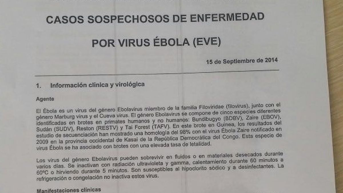 Sanidad envía a los sanitarios el “protocolo de actuación” antiébola que pedían en mayo