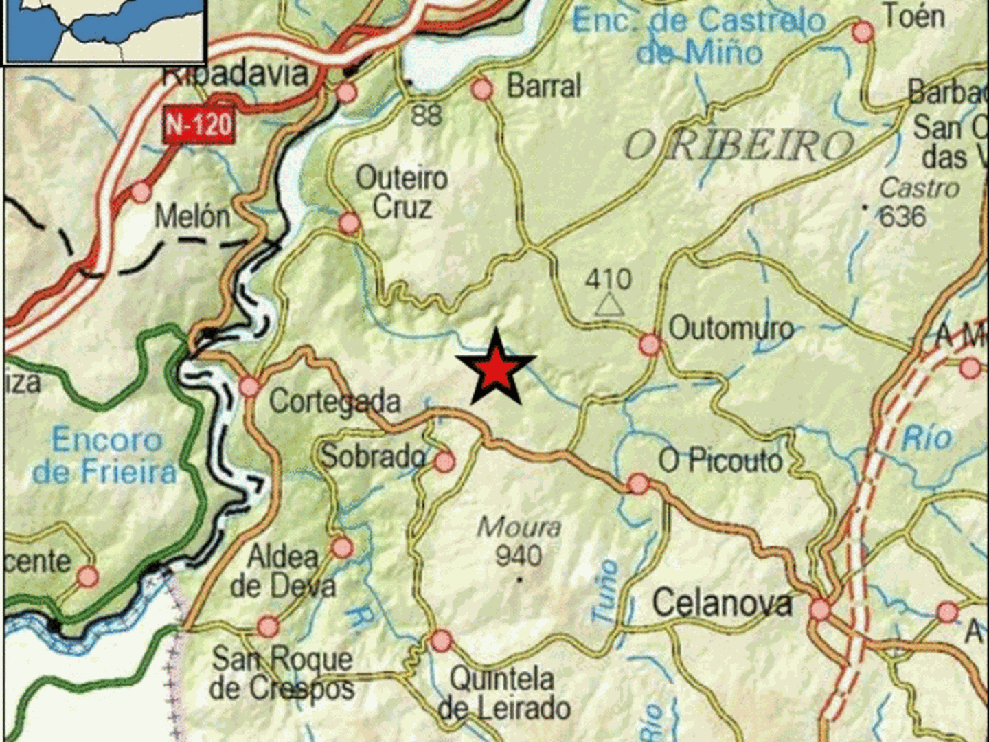 Epicentro del terremoto en las proximidades de Gomesende. (IGN)